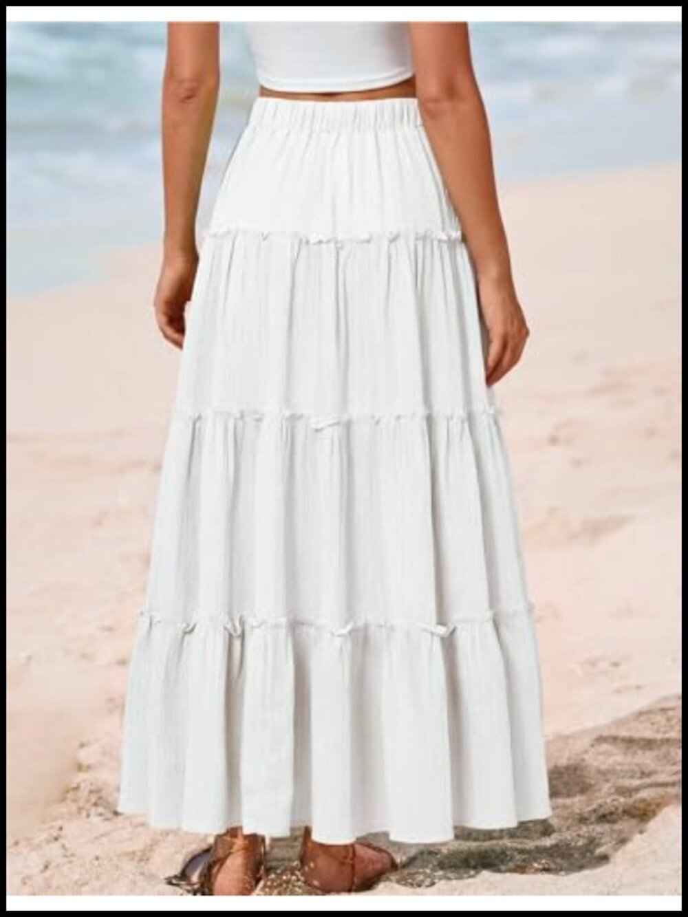 Flowy Tiered Ruffle A-Line Maxi Skirt High Waisted Boho Beach Vacation Long - Picture 2 of 6
